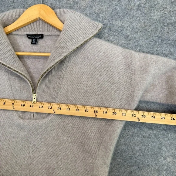 Saks Fifth Avenue cashmere Taupe Half-Zip Sweater - Picture 8 of 11